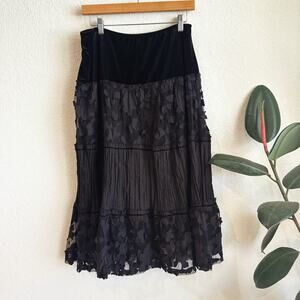 VTG Notations Layered Midi Skirt PM Witchy Whimsygoth Dark Fairy Velvet Crinkle